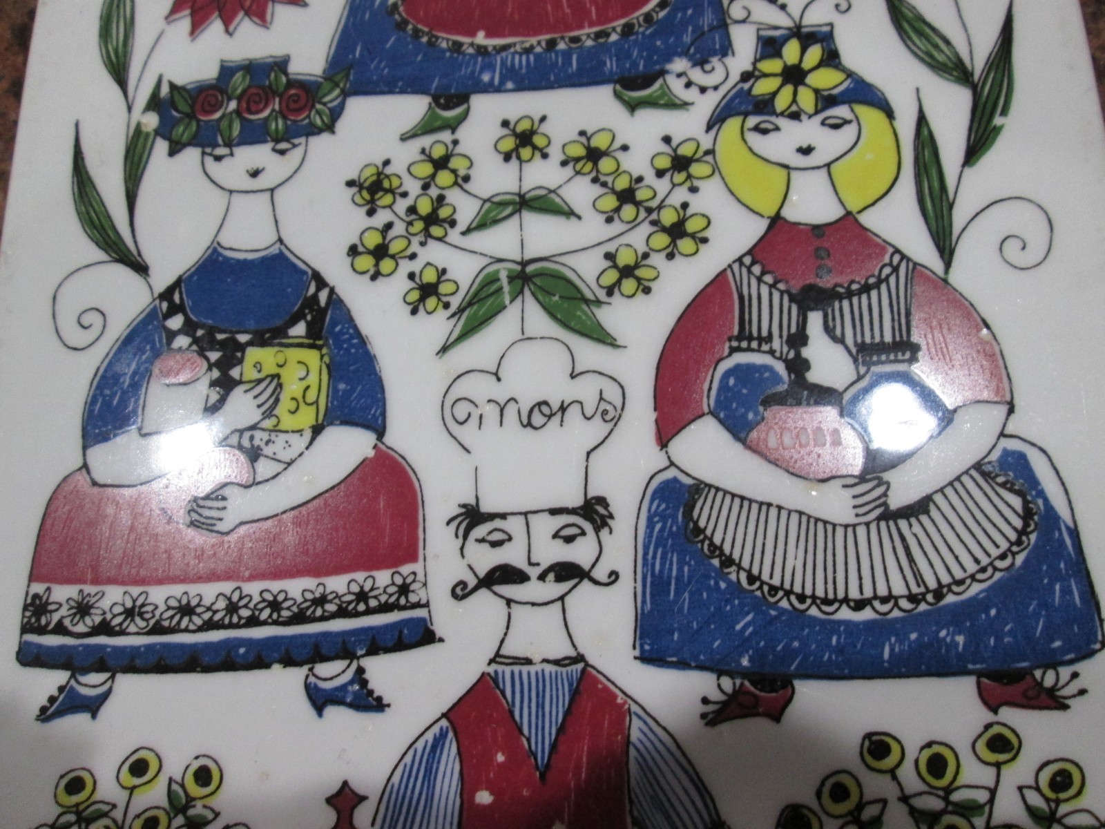 VINTAGE NORWAY TWI-DESIGN  MONS OG MILLE HAND PAINTED SILKSCREEN WALL PLAQUE EUC