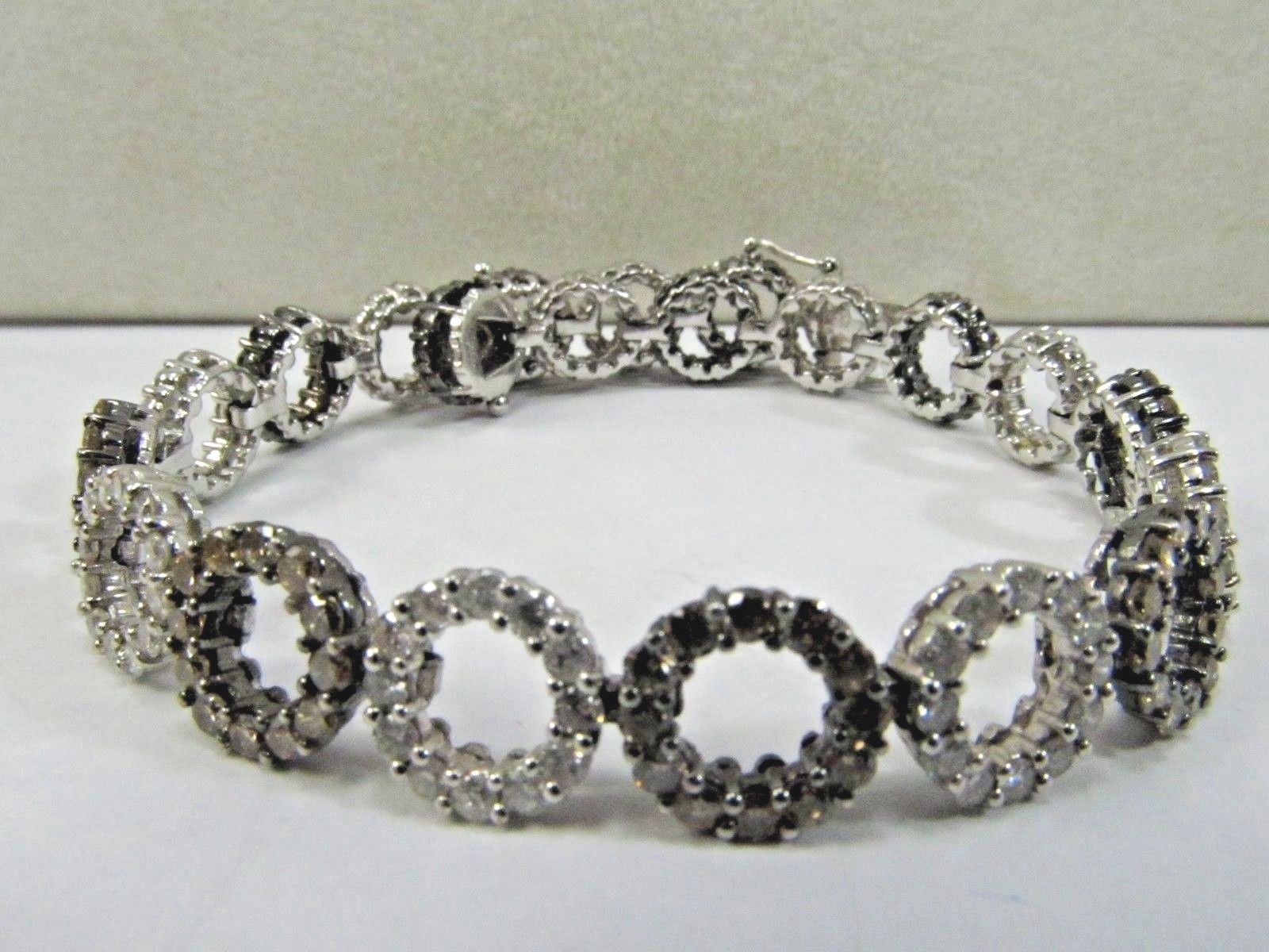 14K White Gold 7.02ct Diamond & Cognac Bracelet  7.25