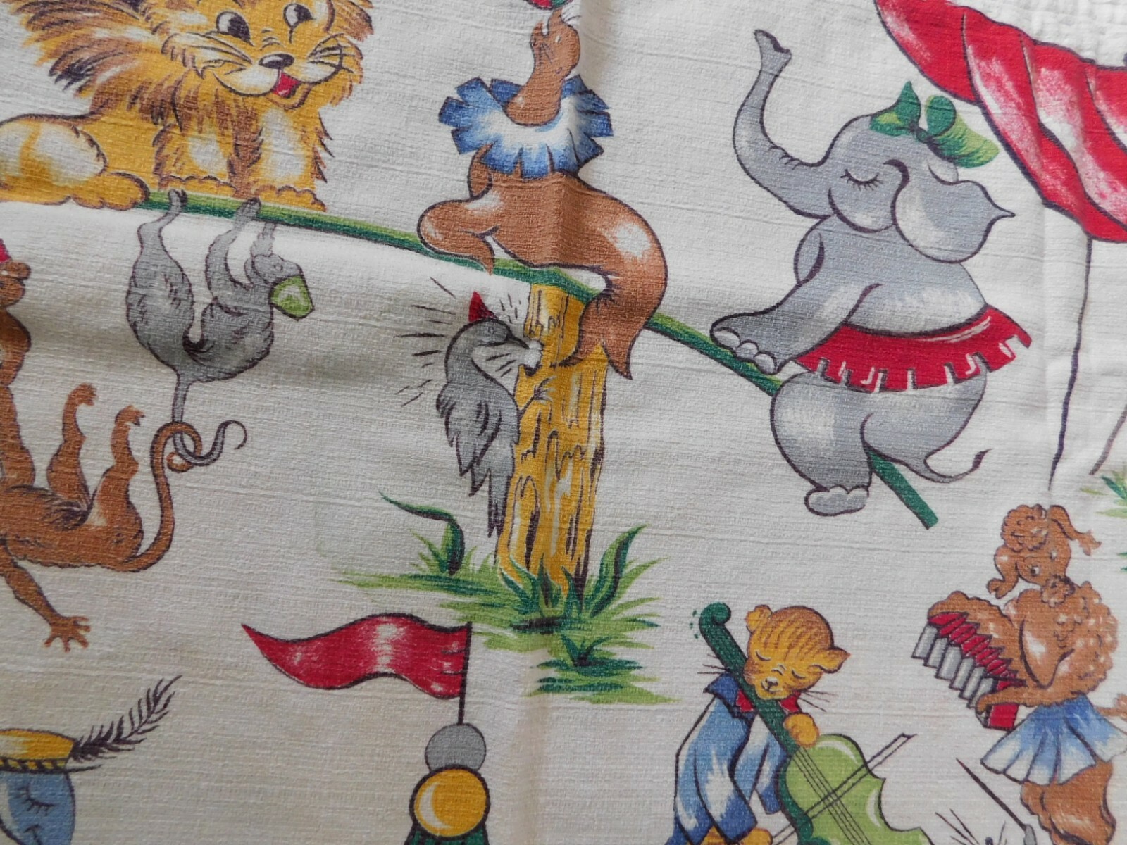 Bark Cloth Circus Curtains Pair Vintage Cat Poodle Giraffe Turtles Elephant