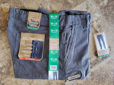 Mens Weatherproof Trevorland Utility Pant Relaxed Gray Stretch Canvas 38W 32L