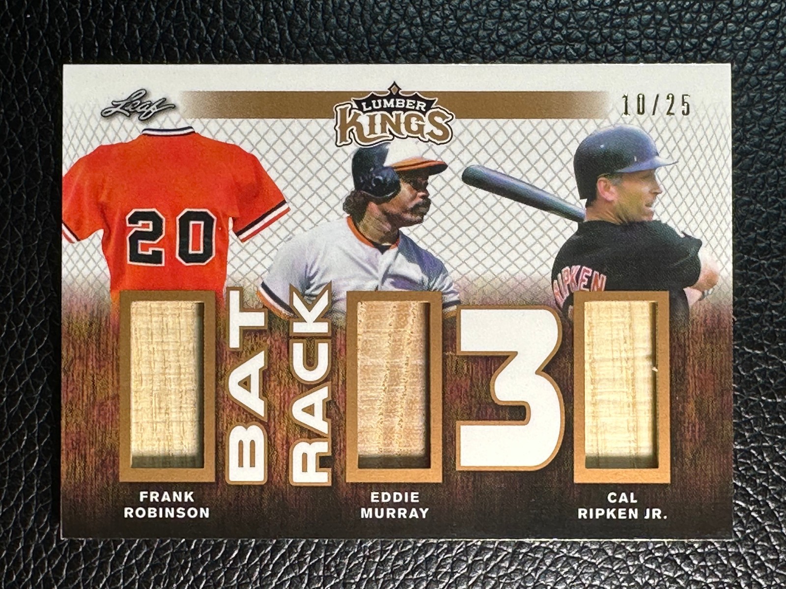 2020 Leaf Lumber Kings Frank Robinson Eddie Murray Cal Ripken Jr 10/25 Bat