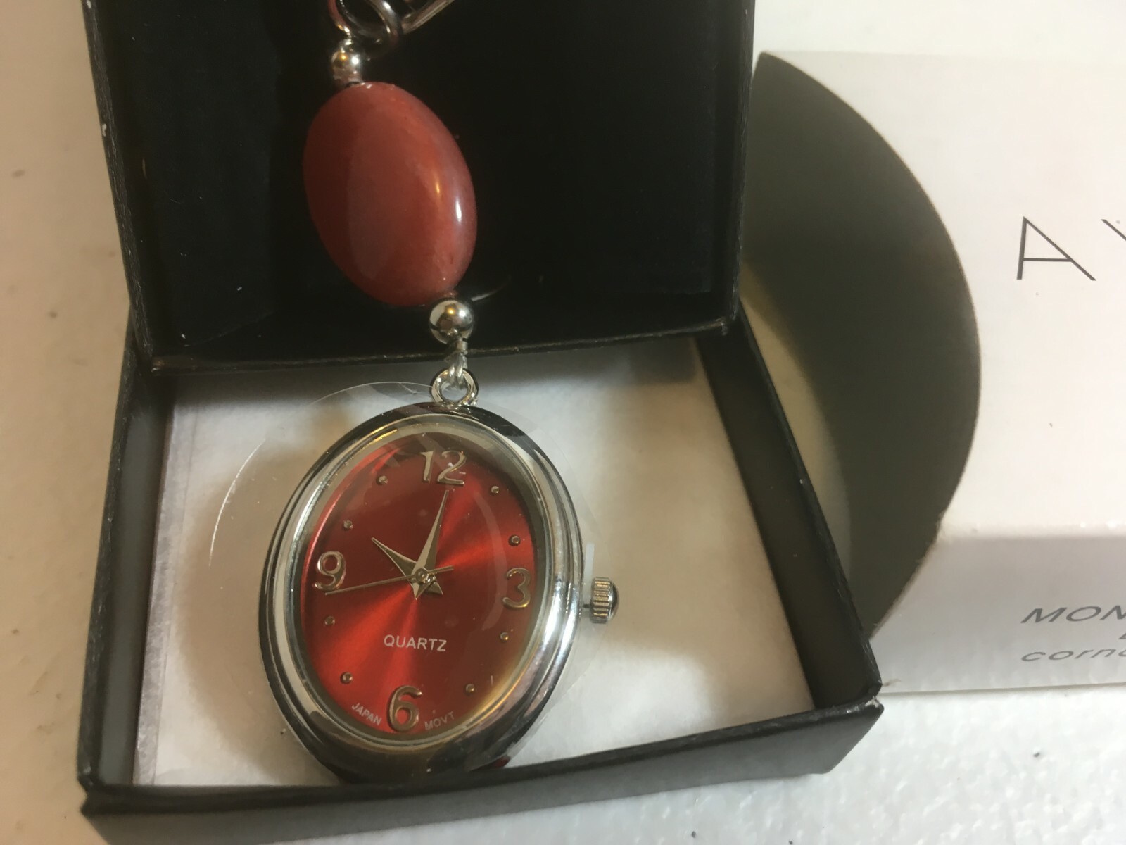 CLIP WATCH Carnelian Confidence AVON New Battery WORKS GREAT Nurse Watch