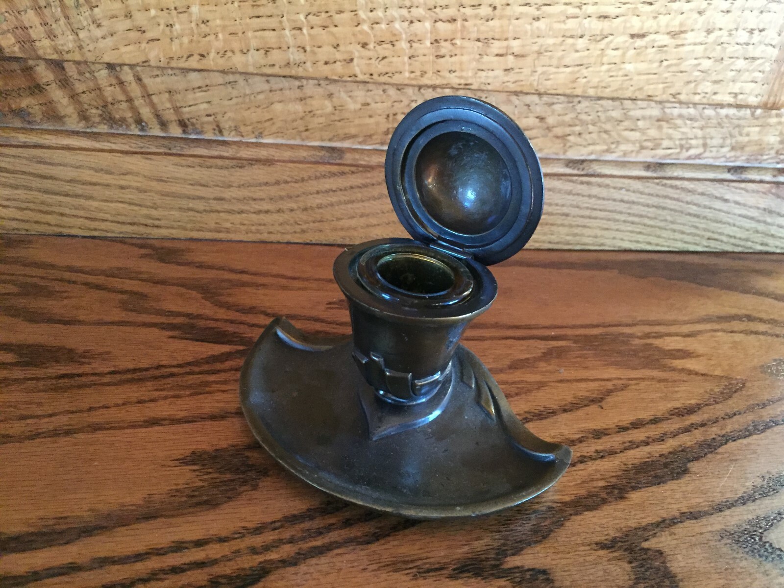 Vintage Ink Well - Cornucopia With Hinged Lid and Tray.  Cast Bronze