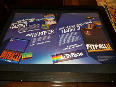 Activision Rare Original Pitfall 1 and 2 River Raid Promo Poster Ad Framed!