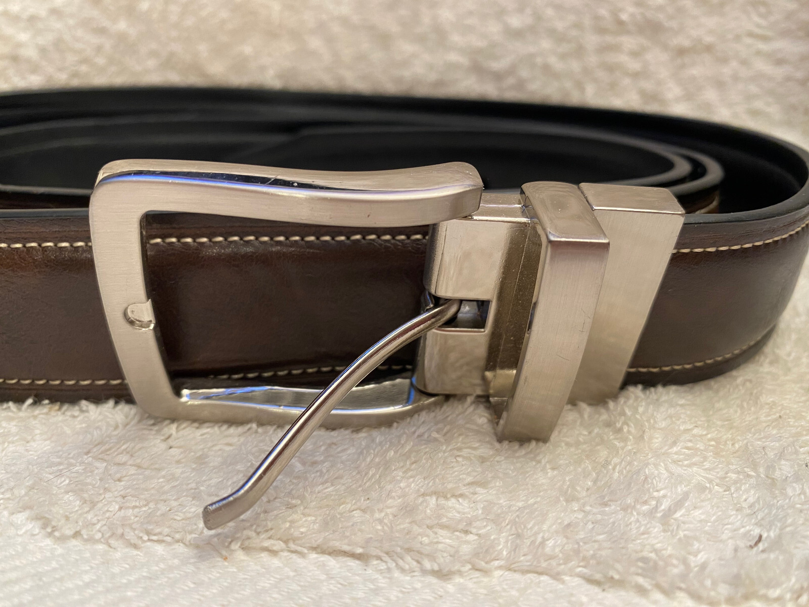 【COLOR iN ID】fur belt reversible mule Mens Leather Belt Reversible SZ 44 Black Brown Brushed