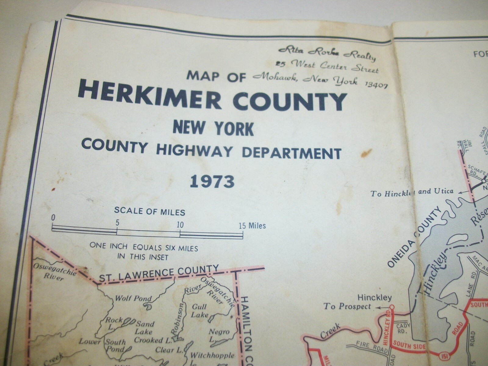 1973 Herkimer County New York Highway Dept Map