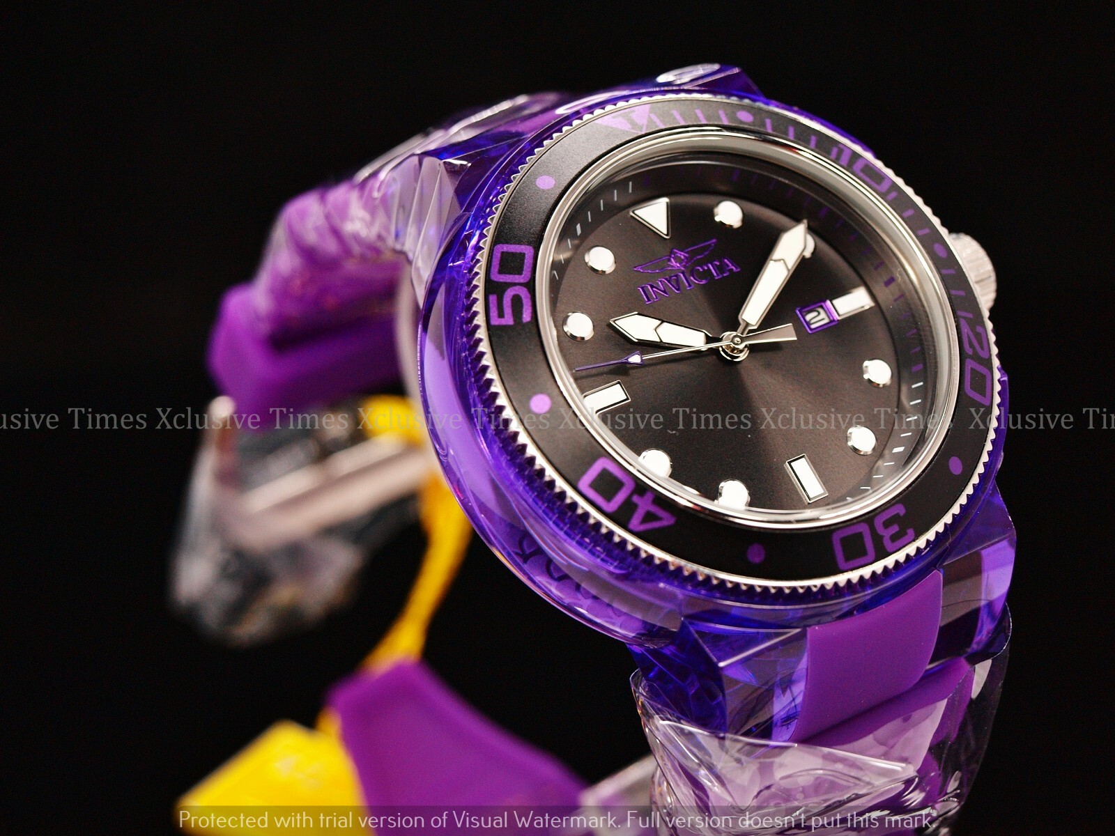 NEW Invicta Men's 52mm GRAND PRO DIVER ANATOMIC Purple Clear Case Strap SS Watch