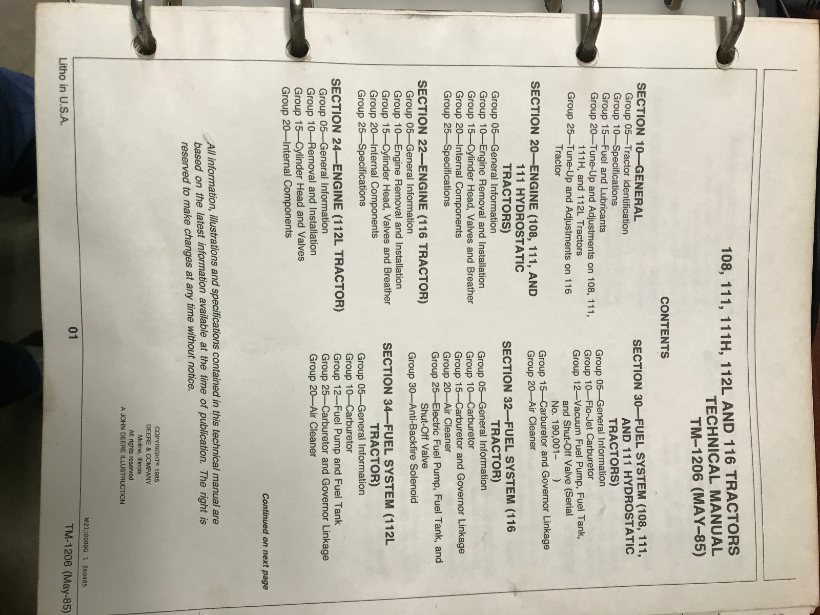 John Deere Technical Manual 108, 111, 111H, 112L, and 116 Lawn Tractors TM-1206