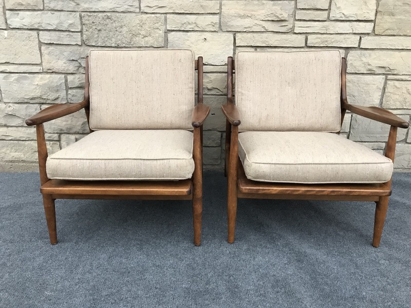 Pair of Mid Century Danish Modern Conant Ball Russell Wright Lounge Chairs