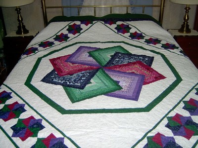 Queen Hand Made Star Spin Quilt  95x95  NEW