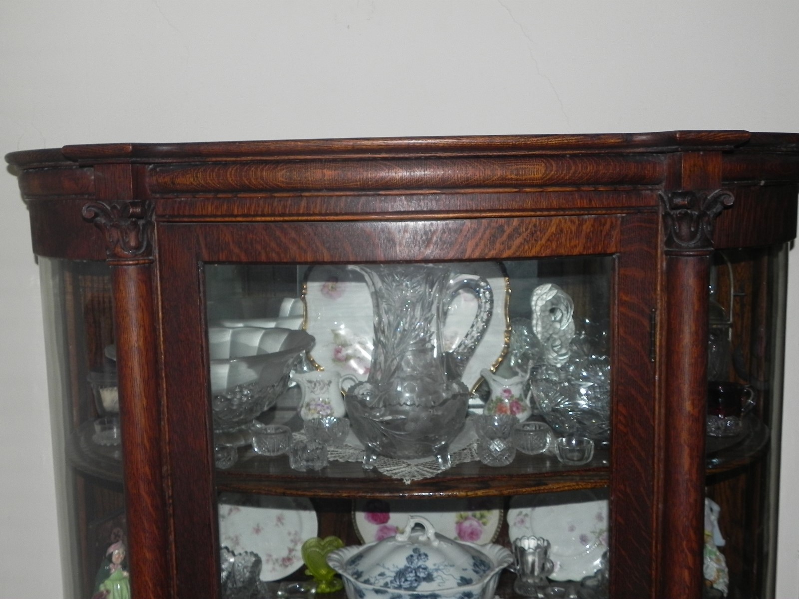 Antique quarter sawn,oak, curved glass china cabinet