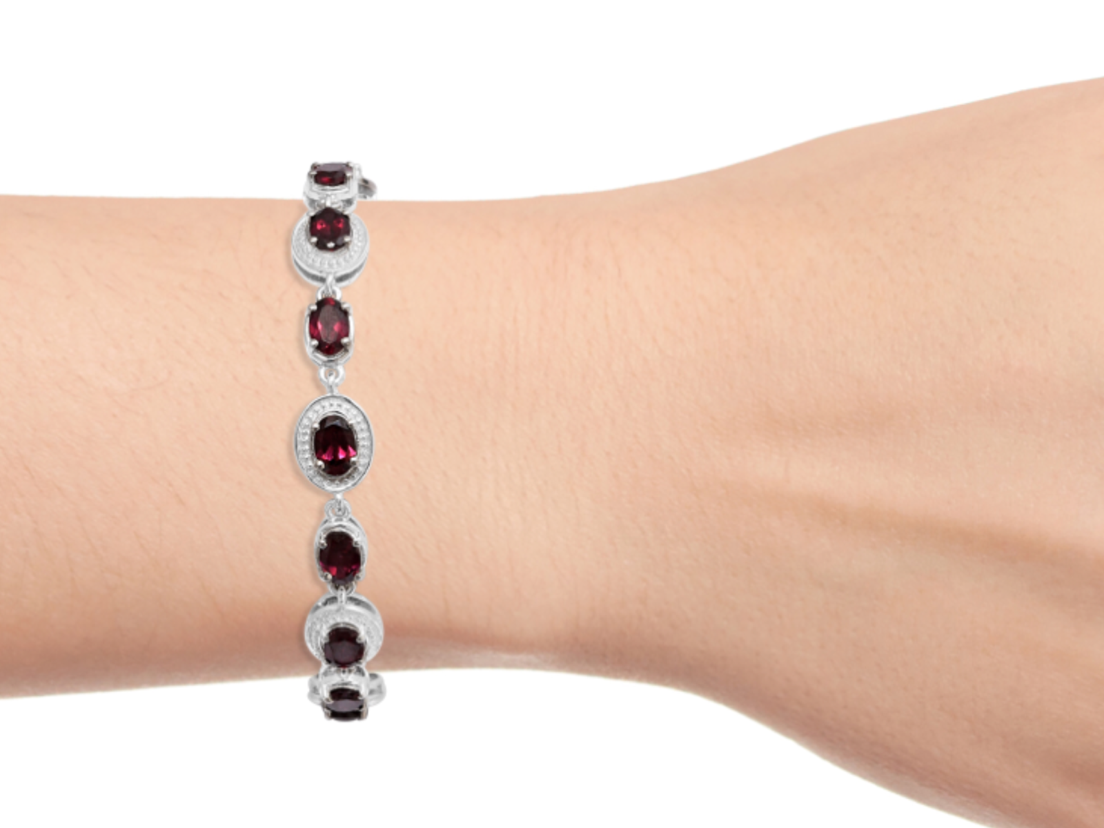Orissa Rhodolite Garnet Bracelet, 8.00 TCW, Platinum over Sterling Silver, 6.50”
