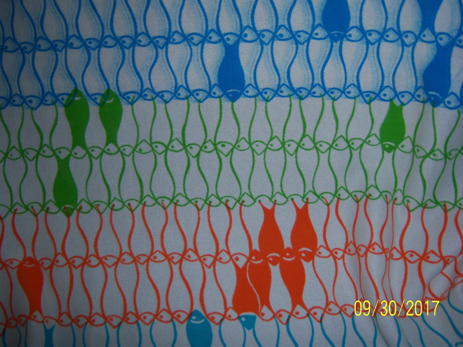 Vintage MCM Amerix Fish Pattern Fabric Blue orange Green