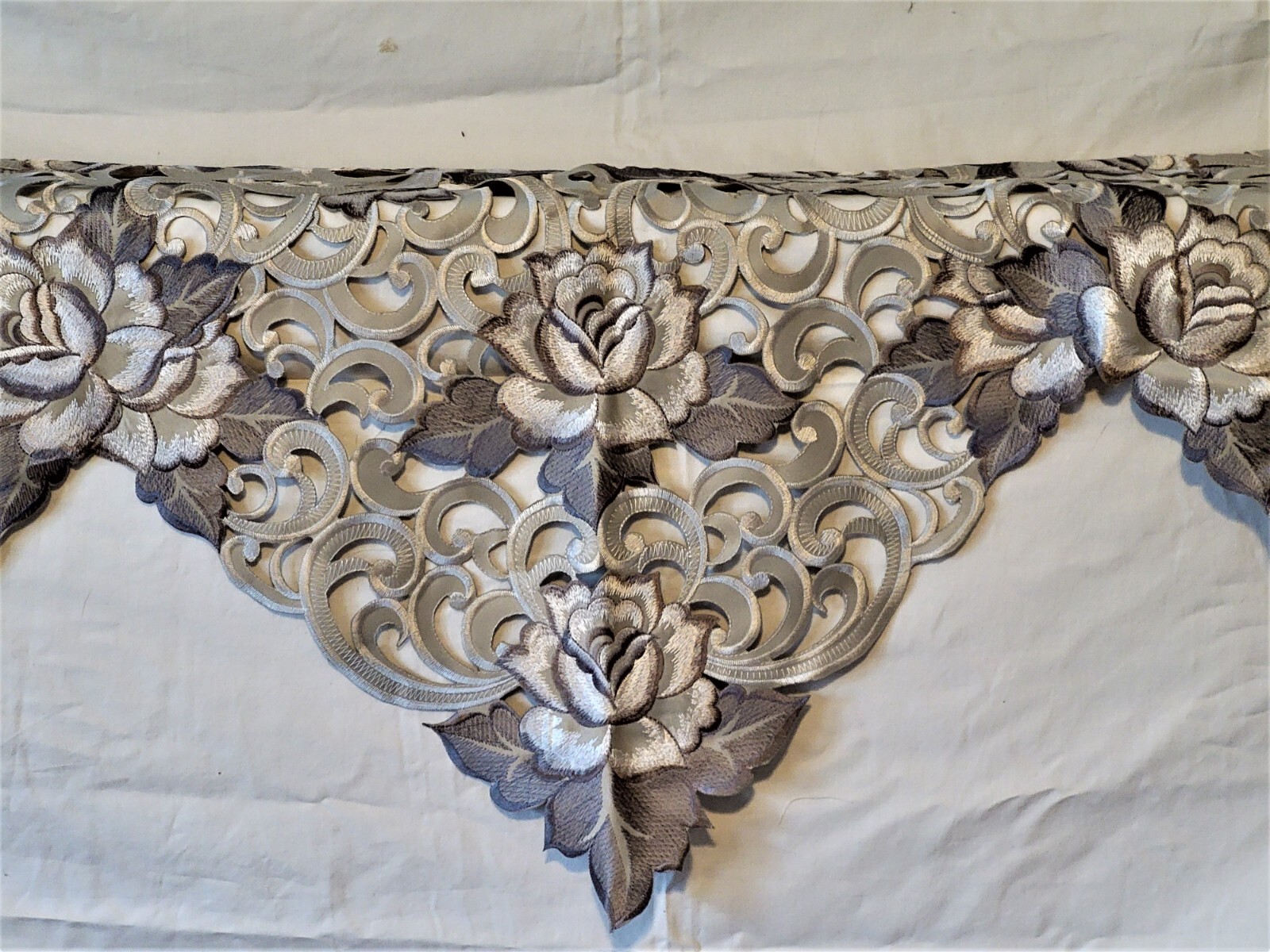 Doily Boutique Table Runner, Dresser Scarf,or Doily with Silver Gray Roses