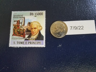 James Watt Scottish inventor 2008 S. Tome E Principe Perforated Stamp