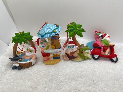 Midwest *SET OF 4* Resin Beach Santas, 3'', Hot Tub, Scooter, Alligator, Flamingo