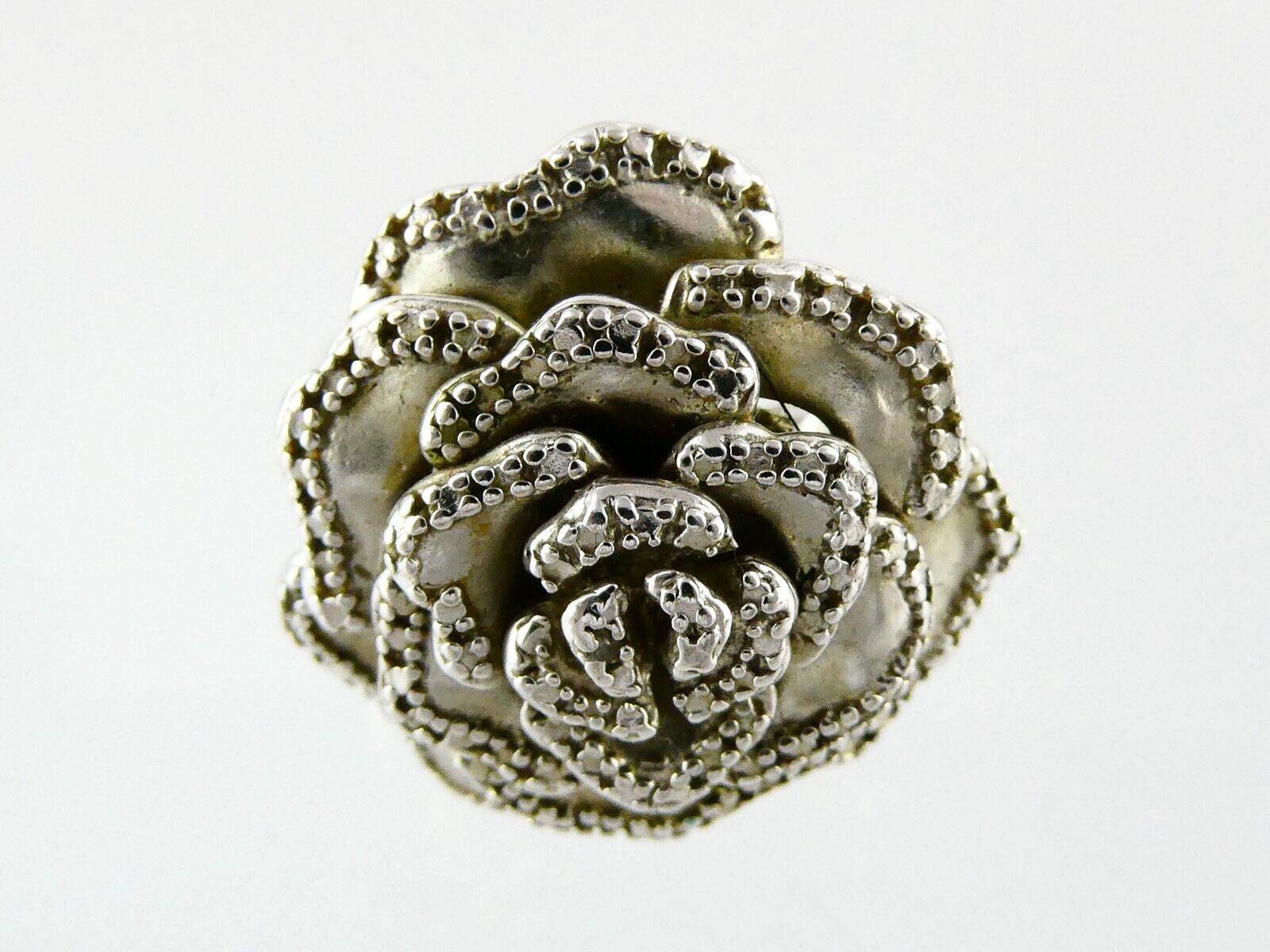 DL Sterling Silver Lab Created Diamond Accent Rose Ring 925 DL Sterling Silver Lab Created Diamond Accent Rose Ring 925
