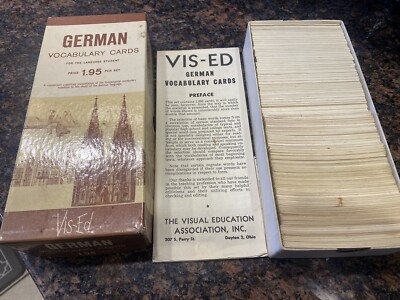 Vis-Ed German Vocabulary Cards Set of 1000 Flash Cards Vintage 1960s Double Side
