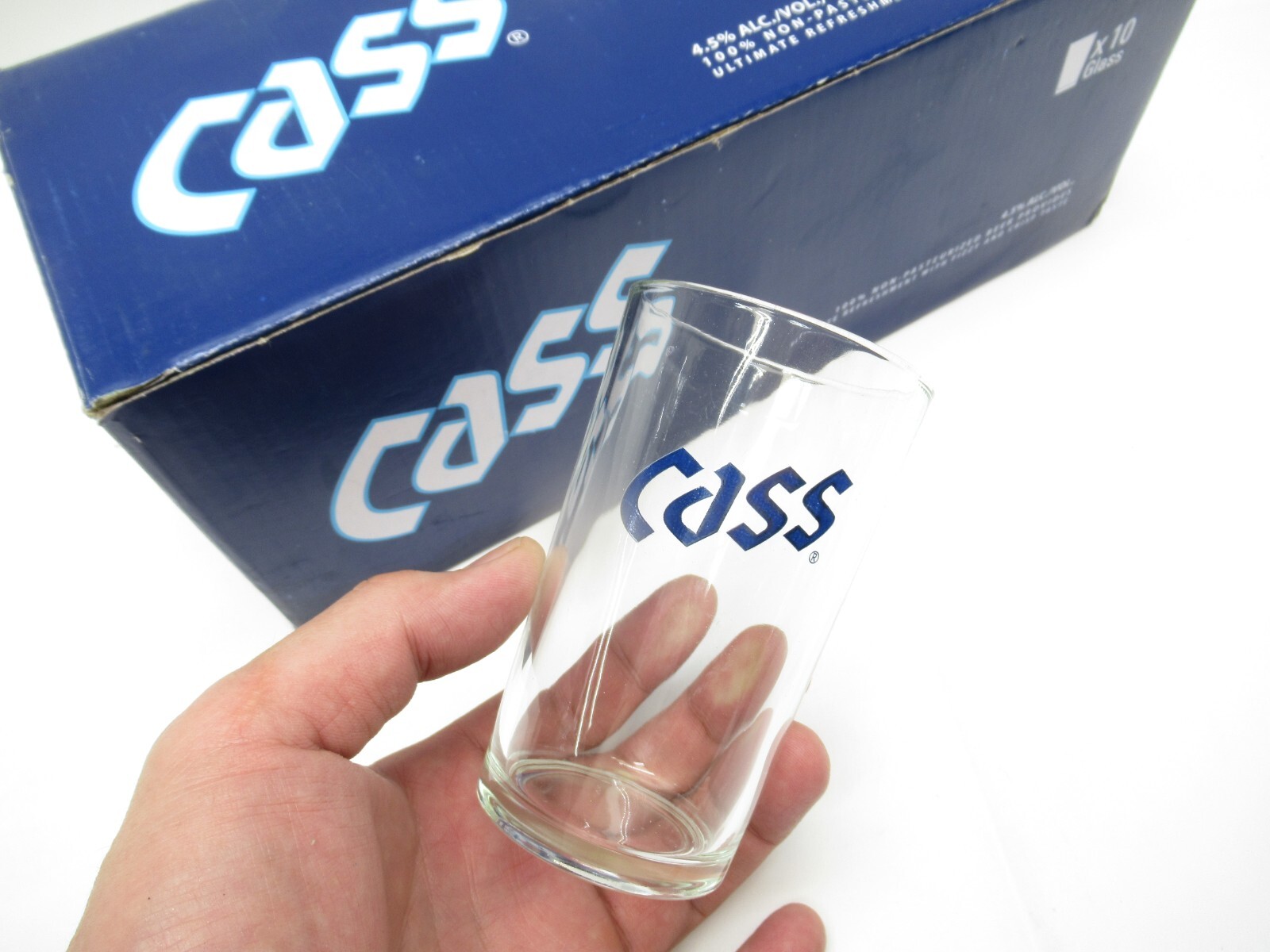 1X: CASS "카스" KOREAN SOJU SOMAEK BEER GLASS (225mL / ~8 FL. OZ.)