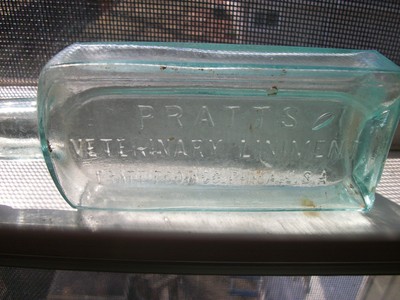 PRATT'S VETERINARY LINIMENT AQUA 1890S ERA ANIMAL MEDICINE PRATT FOOD CO PHILLY
