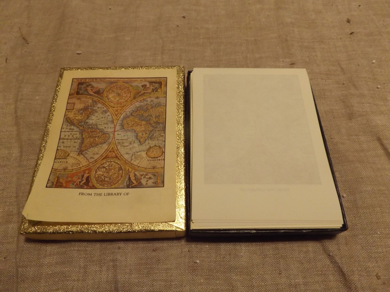 Antioch Bookplates, vtg Colored Antique Map of the World, 87, plain back REDUCED