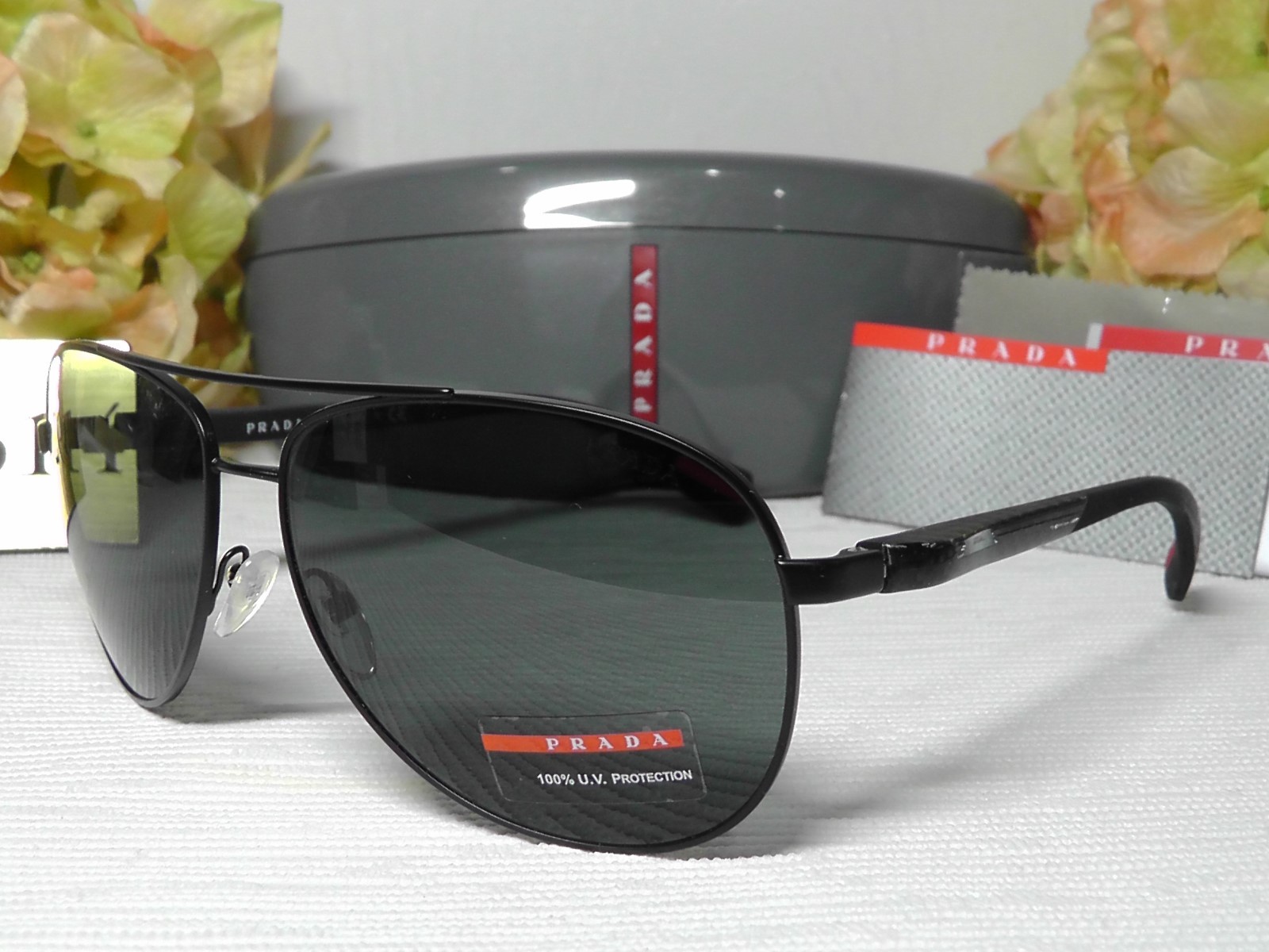 Pre-owned Prada Ps 51os Aviator Black Frame Smoke Lens Sunglasses 62 14 135italynib In Gray