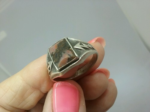 Vintage Sterling Silver Navajo Bell Trading Company Jasper Red&Black Ring Sz 11