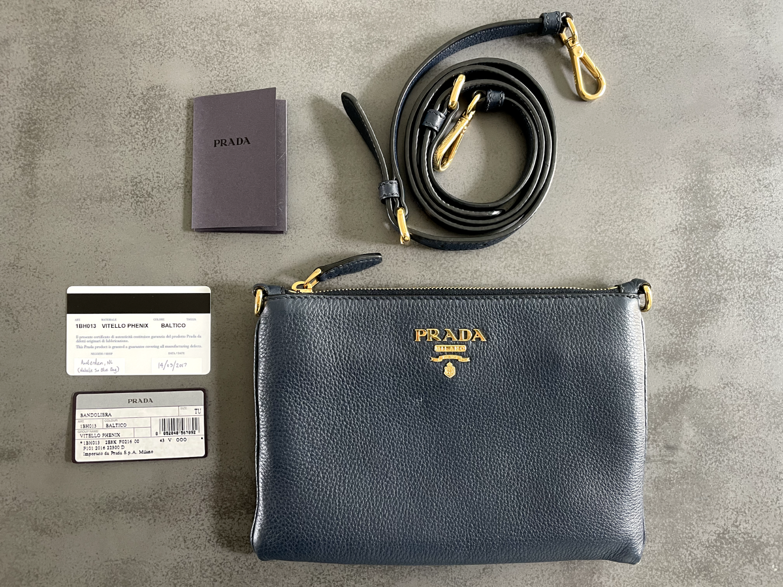 Prada Baltico Blue Vitello Phenix Leather Double Zip Crossbody Bag 1BH079 –  Hozanas