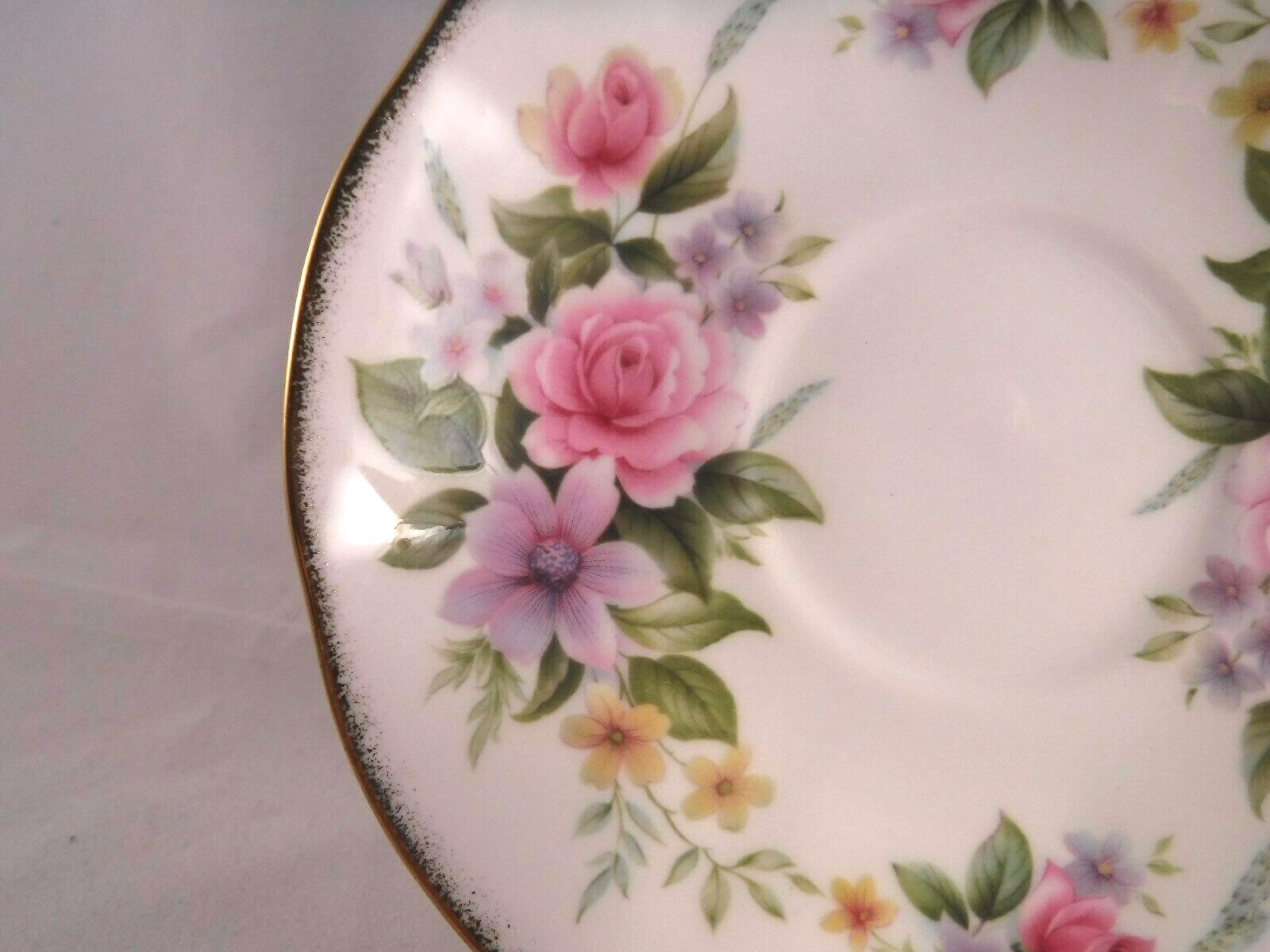 QUEEN'S BONE CHINA CUP SAUCER ROSINA PASTEL FLORAL DESIGN  ENGLAND GOLD TRIM