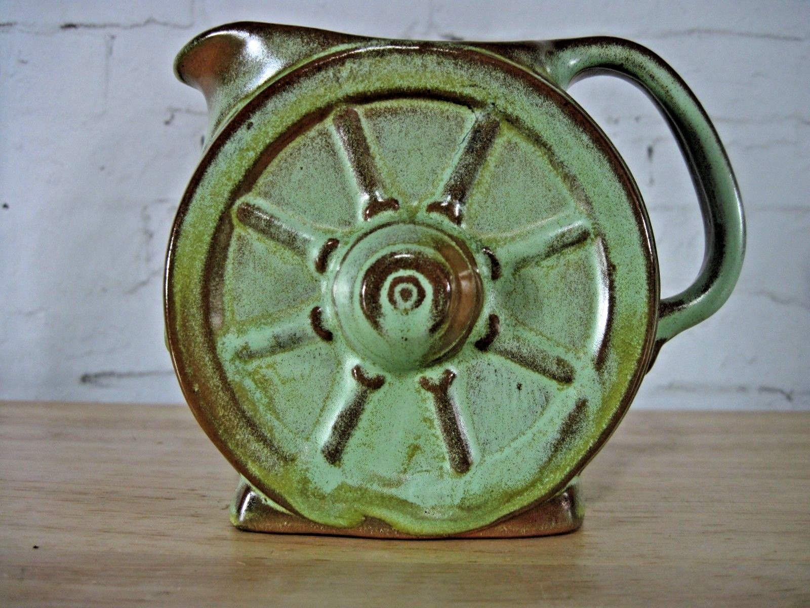 Frankoma Potter Creamer Prairie Green Wagon Wheel 12 Oz Cream Pitcher Southwest