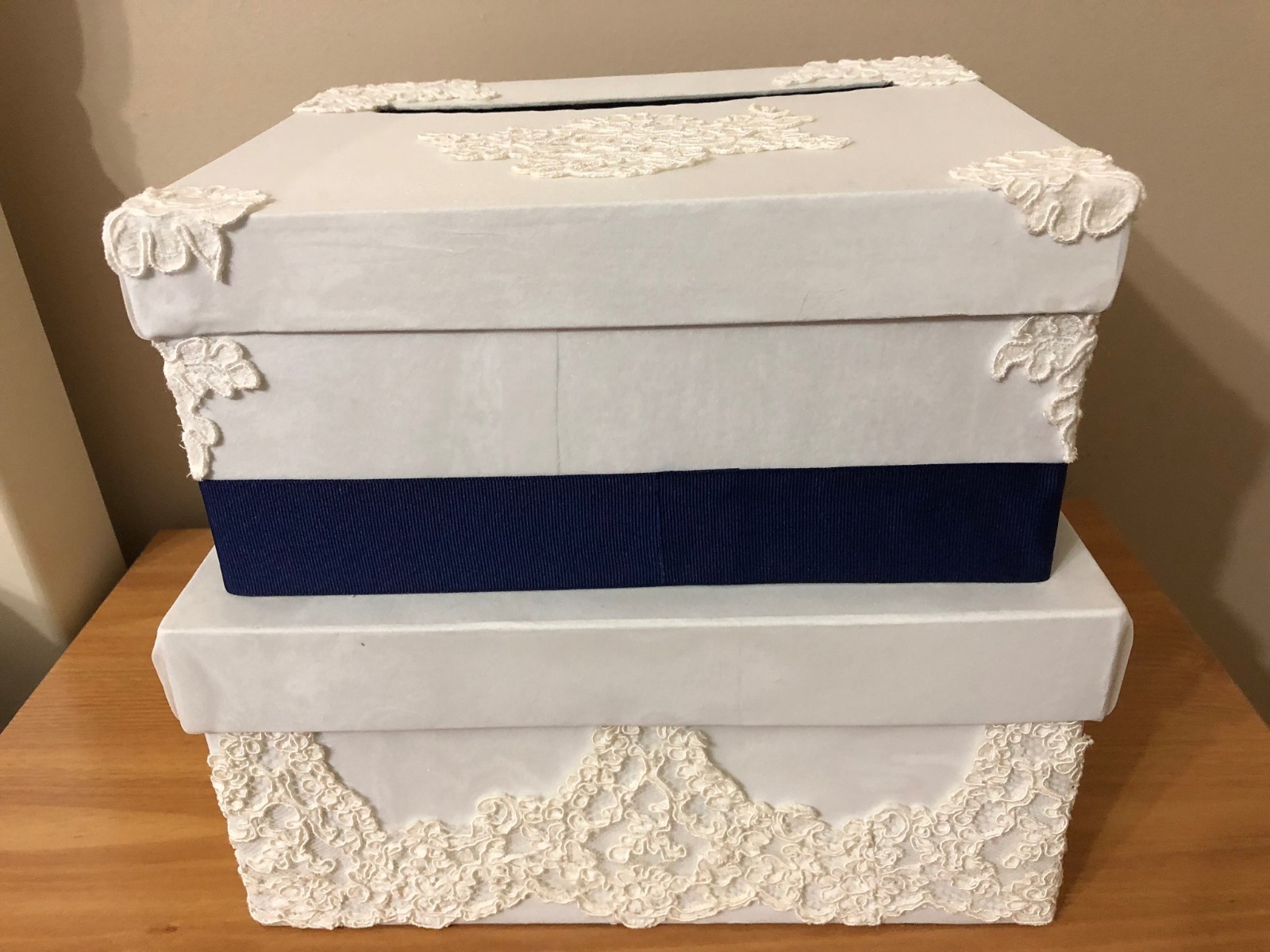 Handmade Elegant Custom Wedding Gift Card Box - - Navy Blue & White