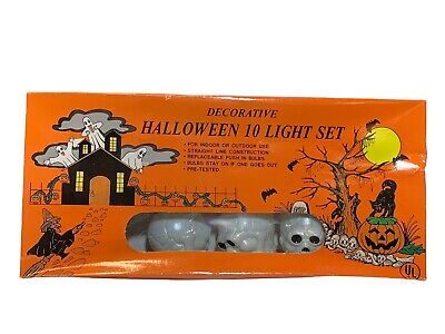 Decorative Halloween Blow Mold Skull Light Set of 10 Indoor/Outdoor W/Box Works!