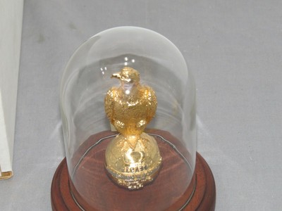 Vintage JI Case OLD ABE Gold Eagle Statue in Glass Dome Diecast Wood Plaque RARE