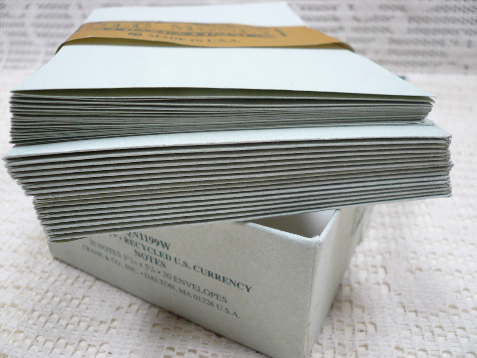 Recycled Old Money Green Bills Currency 15 Notes & 16 Envelops Crane Co. USA Lot