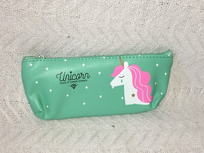 Jax & Olivia Unicorn Girls Pencil Make Up Organizer Zip Close Pouch Bag Mt Green