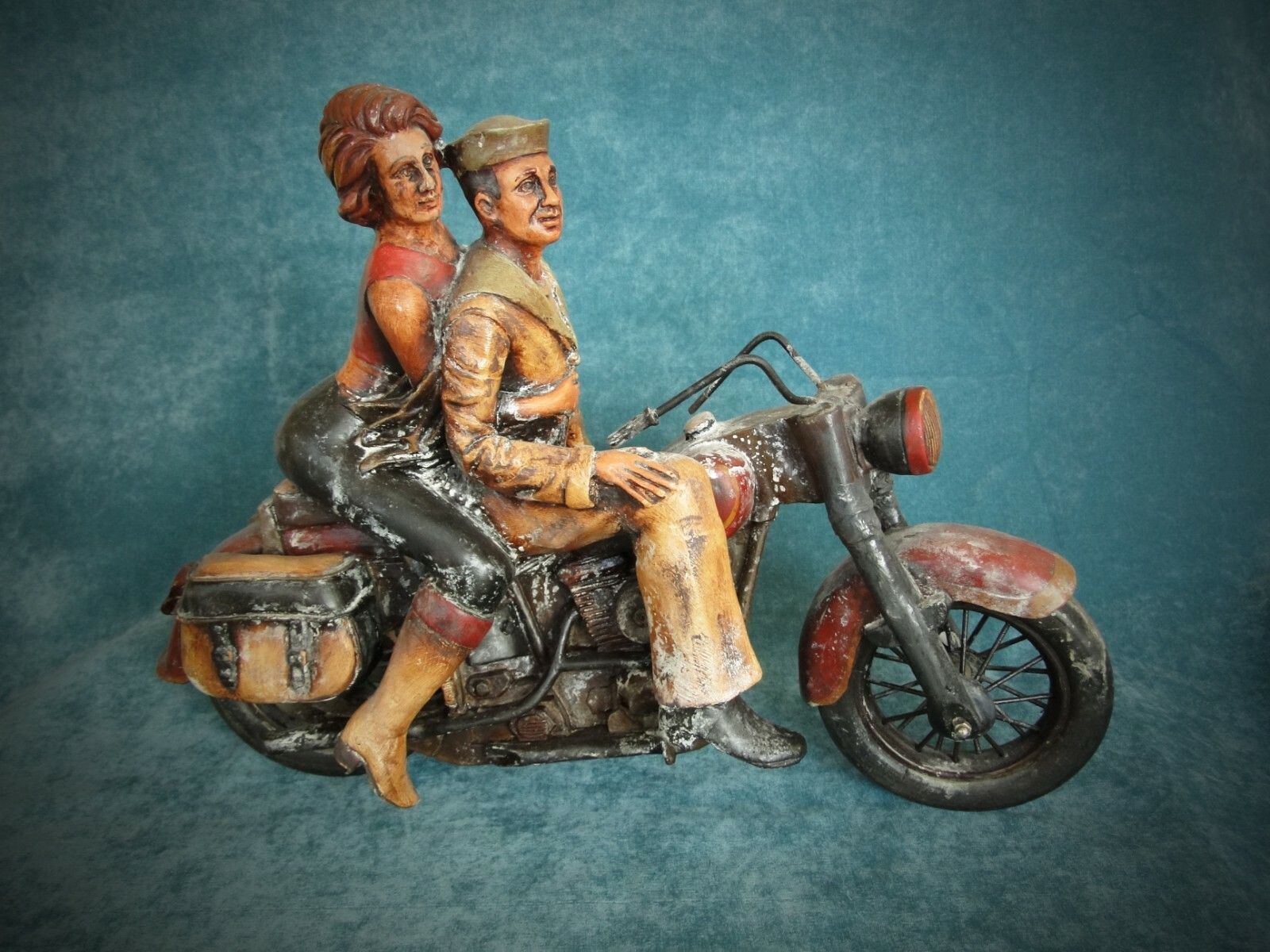 Large Vintage Couple on a Harley Davidson Motorcycle Resin Large Vintage Couple on a Harley Davidson Motorcycle Resin