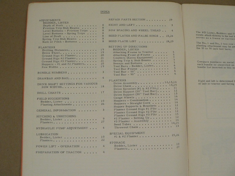 Allis Chalmers WD Bedder Planting Attachments Lister Planter Owners Manual VTG