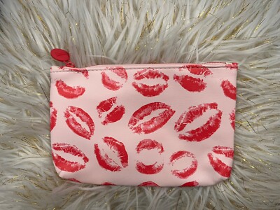 Ipsy Glam Bag February 2019 Pink Red Lips Kisses Make Up Cosmetic Bag 7.5x5''