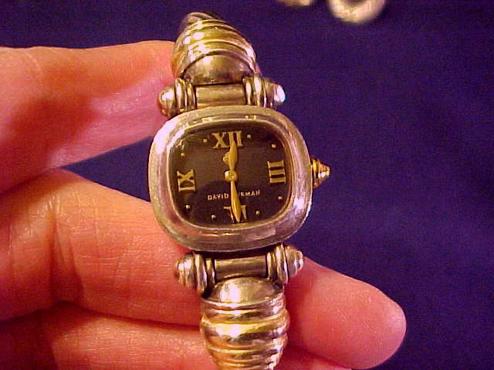 ESTATE CHUNKY DAVID YURMAN CABLE STERLING 14K SWISS WATCH BLACK FACE W/ GOLD