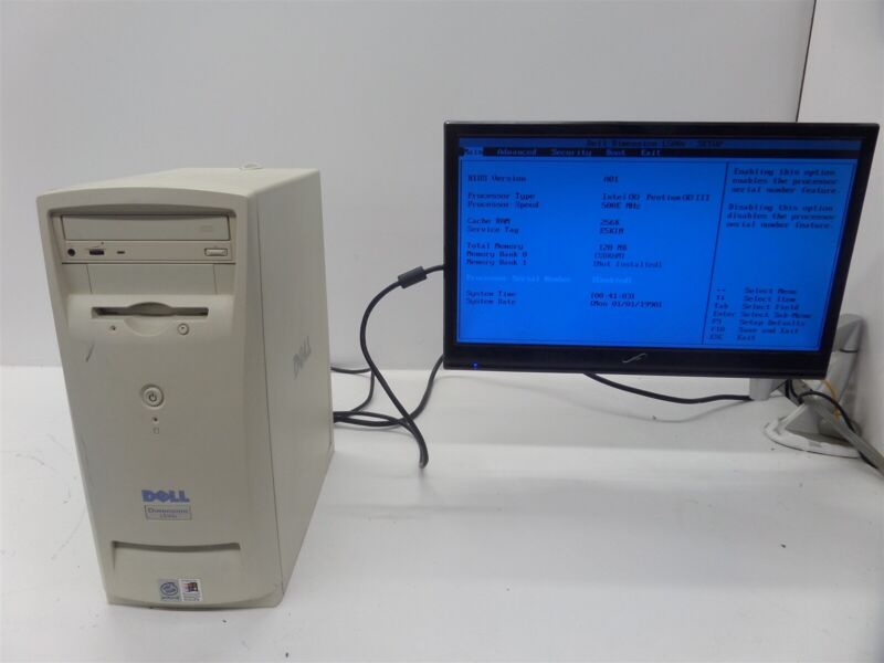 Vintage Dell Dimension L500r Tower Pc Pentium 3 128mb Ram