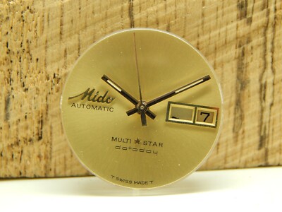 Multi Star Datoday Gold 25.86mm Mido Vintage Watch Dial Hands Day Date Window