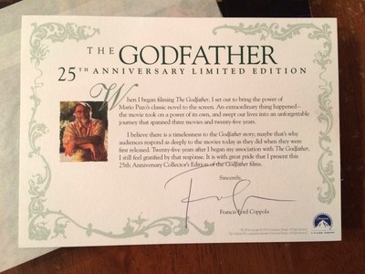 1st Ed. 25th Anniv. THE GODFATHER LEGACY by Harlan Lebo. Card signed by Coppola