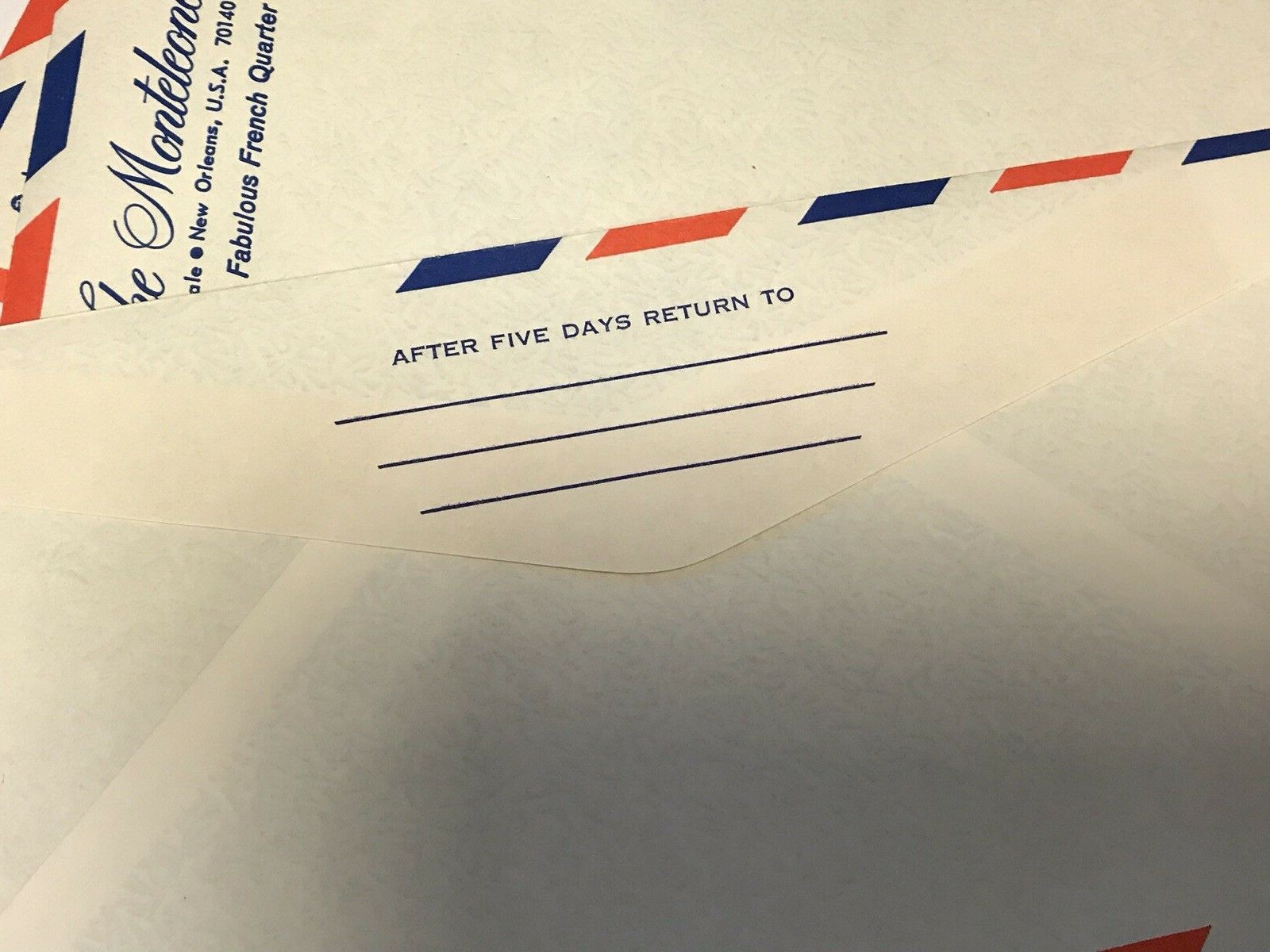 3 Vtg VIA AIR MAIL ENVELOPES UNUSED Monteleone Hotel New Orleans French Quarter