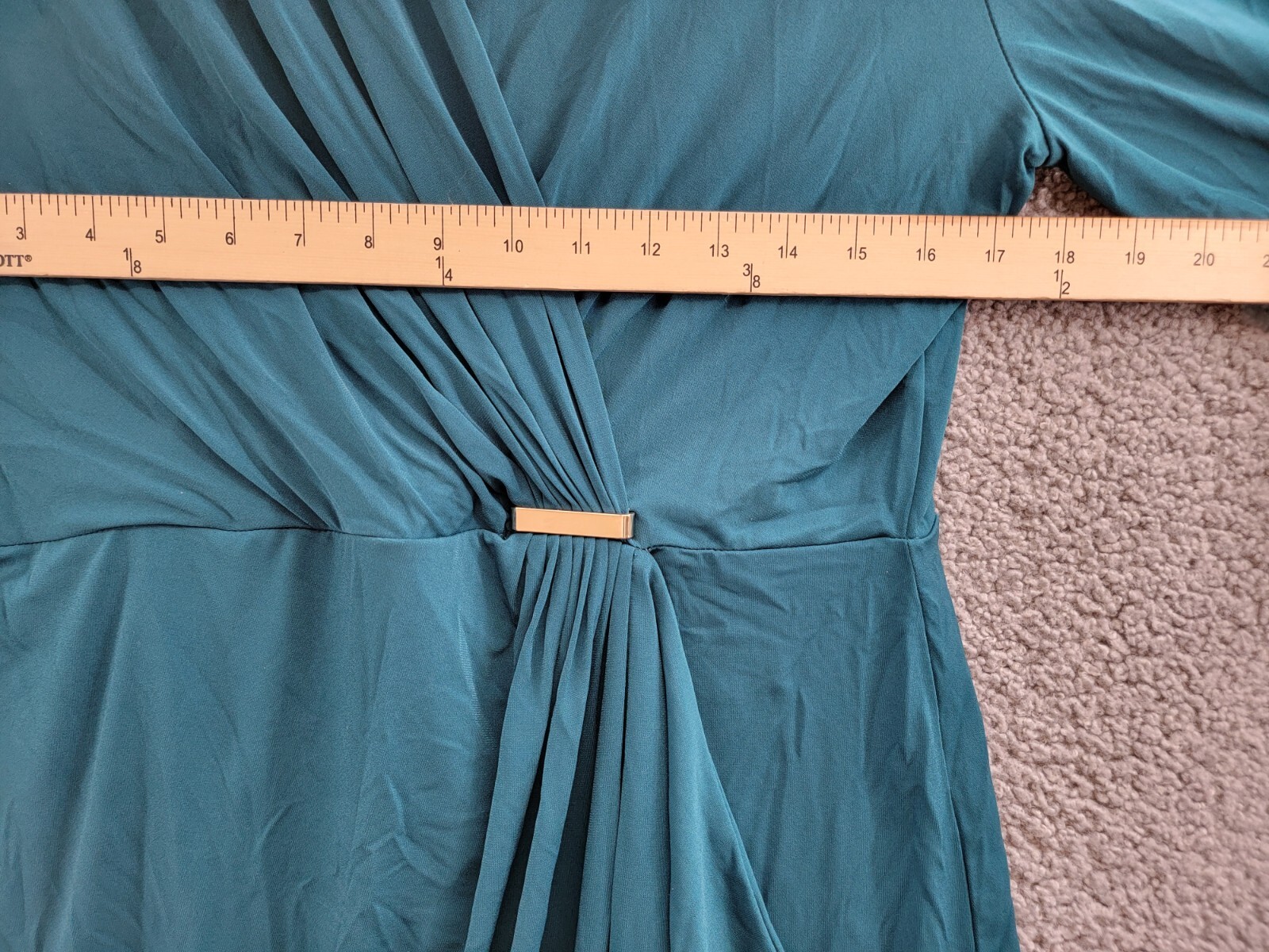 Charter Club Faux-Wrap Dress Women's L Deep Pine Surplice Neck 3/4 Sleeve - Picture 6 of 16