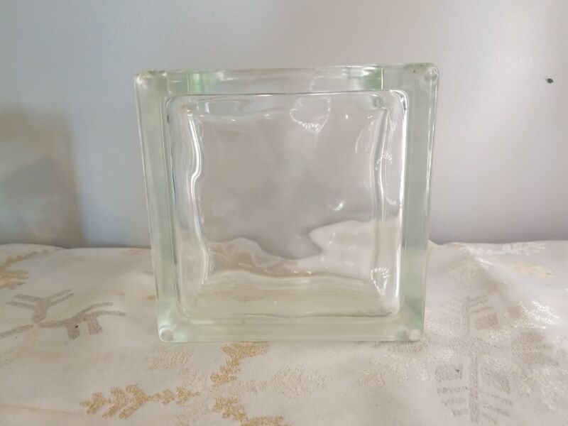 Vintage Architectural Glass Block End Piece With Opening, Wavy Pattern 