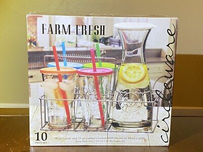 Circleware Farm Fresh Set Carafe &4 Coolers Embossed Rooster
