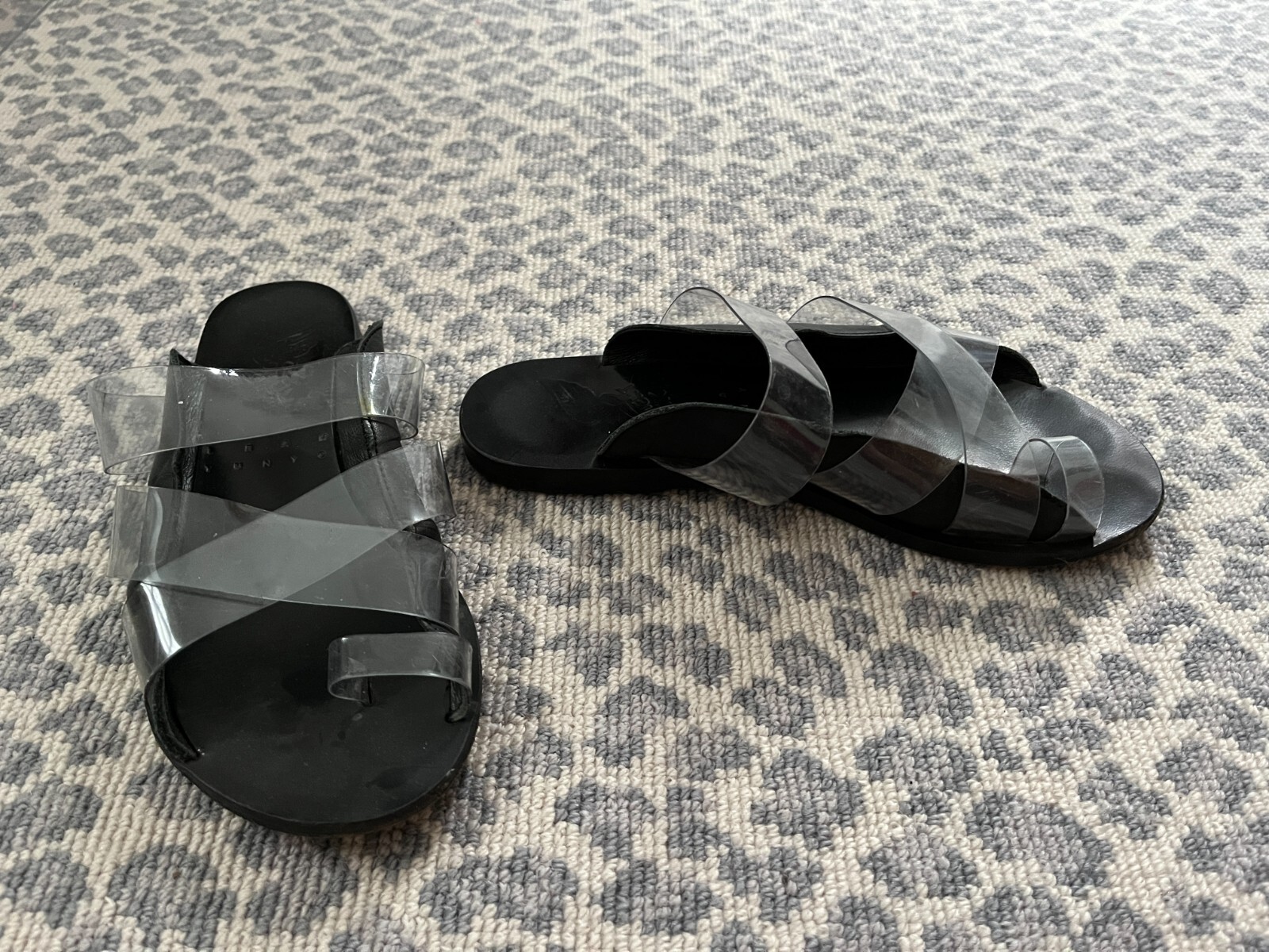 Ancient Greek Sandals Black Leather with PVC Clear Strap