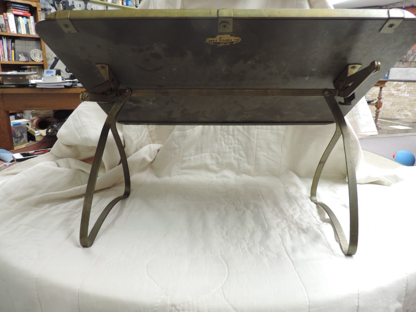 Vintage Ponten All Purpose Folding Stand Adjustable Arms Brown Gold Lap Table