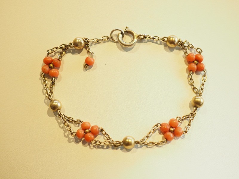 Dizainier Ancien Argent Massif Vermeil Corail Antique Silver Coral Rosary