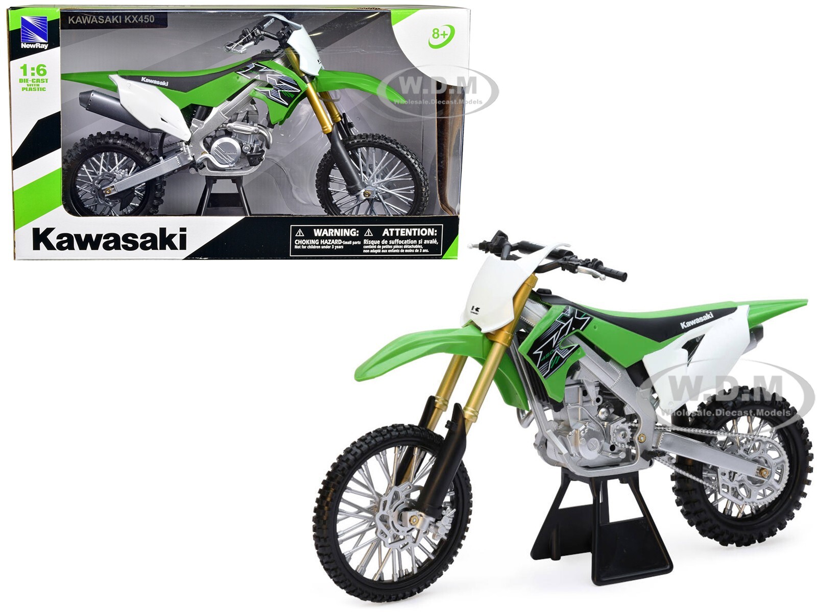 1/6 Kawasaki KX 450 モトクロスバイク 2019 KAWASAKI KX 450F DIRT BIKE GREEN 1/6 SCALE DIECAST